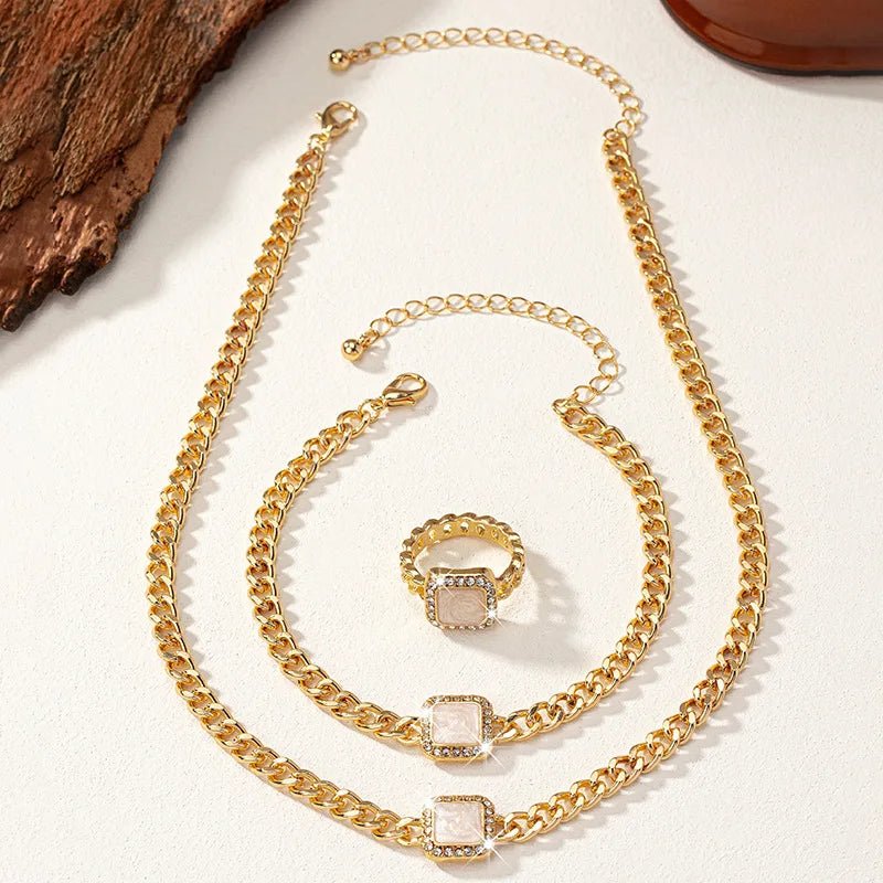 BowLift | Cuban Square Diamond Necklace, Bracelet, and Ring Set