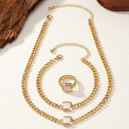 BowLift | Cuban Square Diamond Necklace, Bracelet, and Ring Set