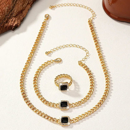BowLift | Cuban Square Diamond Necklace, Bracelet, and Ring Set