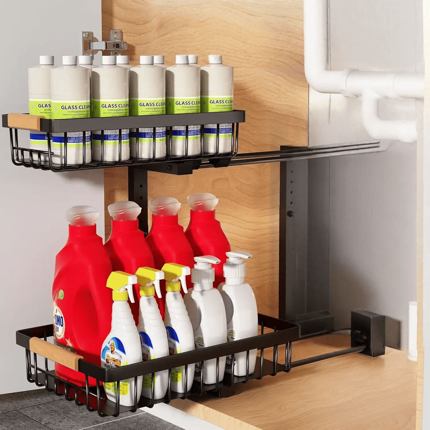 Skanto | Curcura – Heavy-Duty Adjustable Steel Cart for Under the Sink for Kitchen and Bathroom