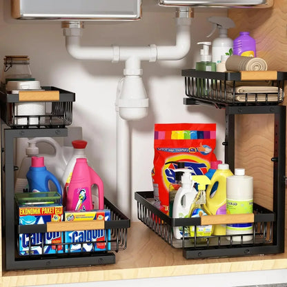 Skanto | Curcura – Heavy-Duty Adjustable Steel Cart for Under the Sink for Kitchen and Bathroom