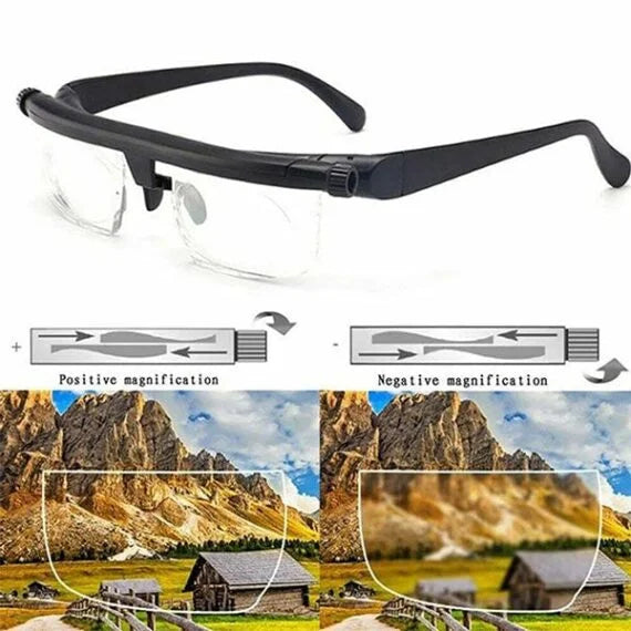Adjustable focus glasses for near and far vision