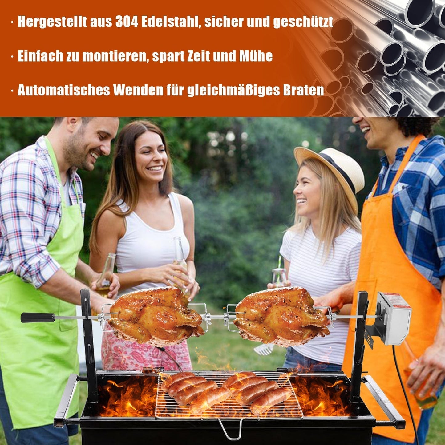 BBQ Rotisserie Spit Stainless Steel Motor 4x Meat Fork | Karnz