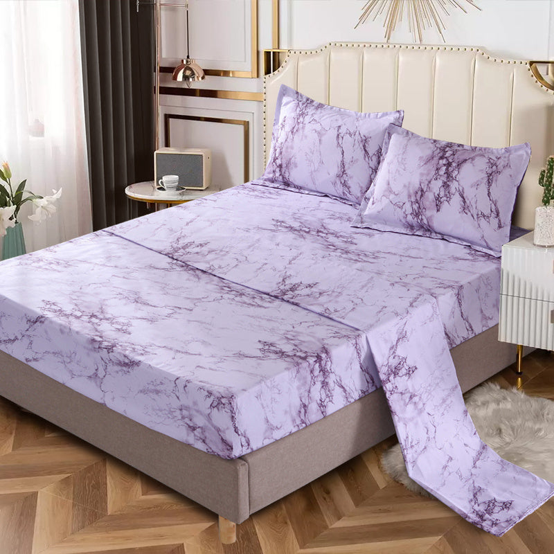 Skanto | 4-Piece Marble Brushed Sheet Set – Soft & Breathable Stone Pattern Bedding (1 Flat Sheet, 1 Fitted Sheet, 2 Pillowcases) for Bedroom & Guest Room