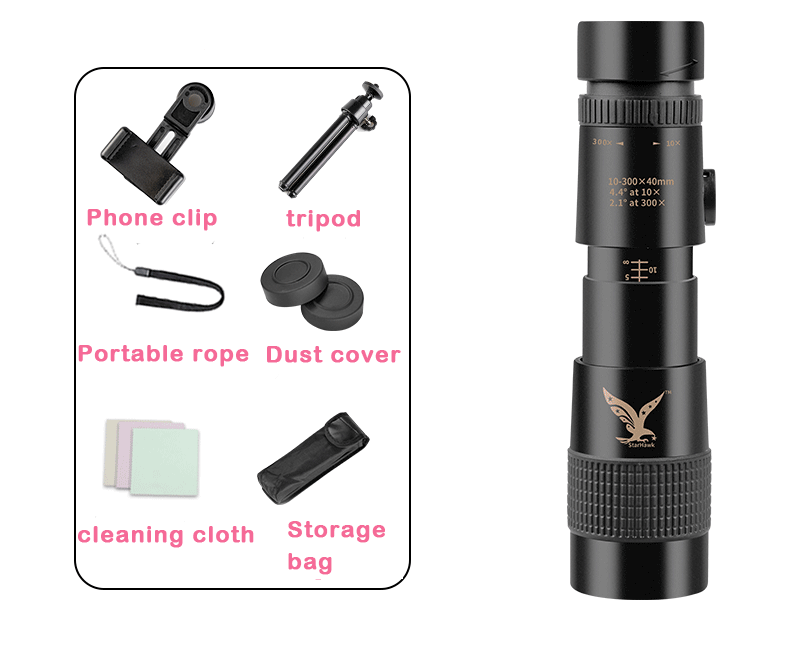 High-Performance Monocular Telescope | 10-300x Zoom | Night Vision | Waterproof | Compatible with Smartphone Adapter