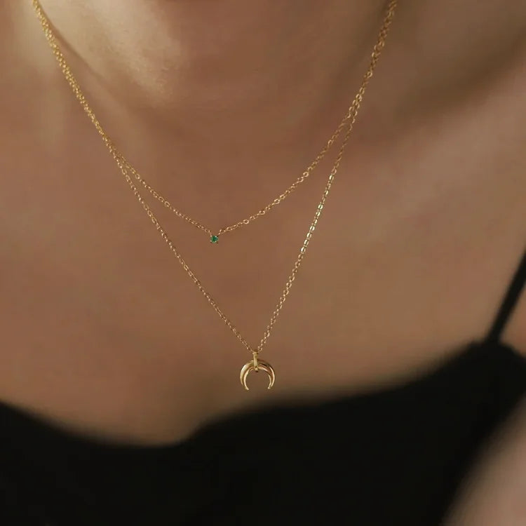 Elegant Green Diamond Double Half Moon Necklace - Selina Collection