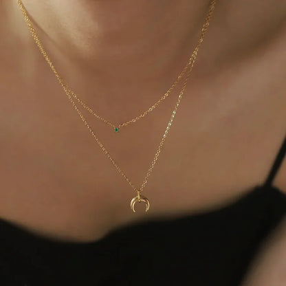 Elegant Green Diamond Double Half Moon Necklace - Selina Collection