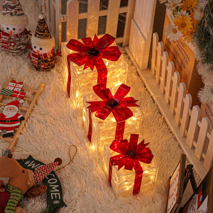 Skanto | GlowBox LED Gift Boxes – Set of 3 Light-Up Christmas Presents for Indoor and Outdoor Use