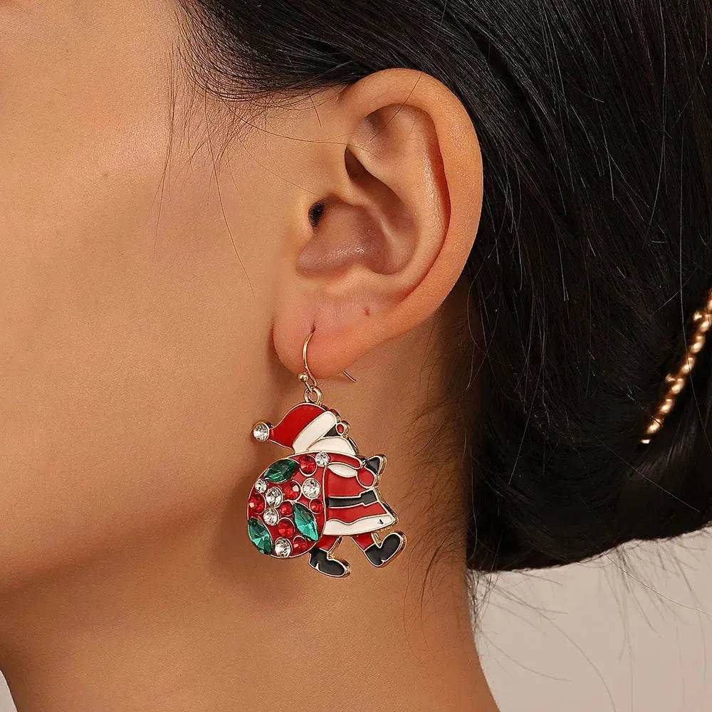 BowLift | Personalized Cute Santa Claus Earrings With Colorful Rhinestones Ins Fashion Christmas Earrings For Women Jewelry