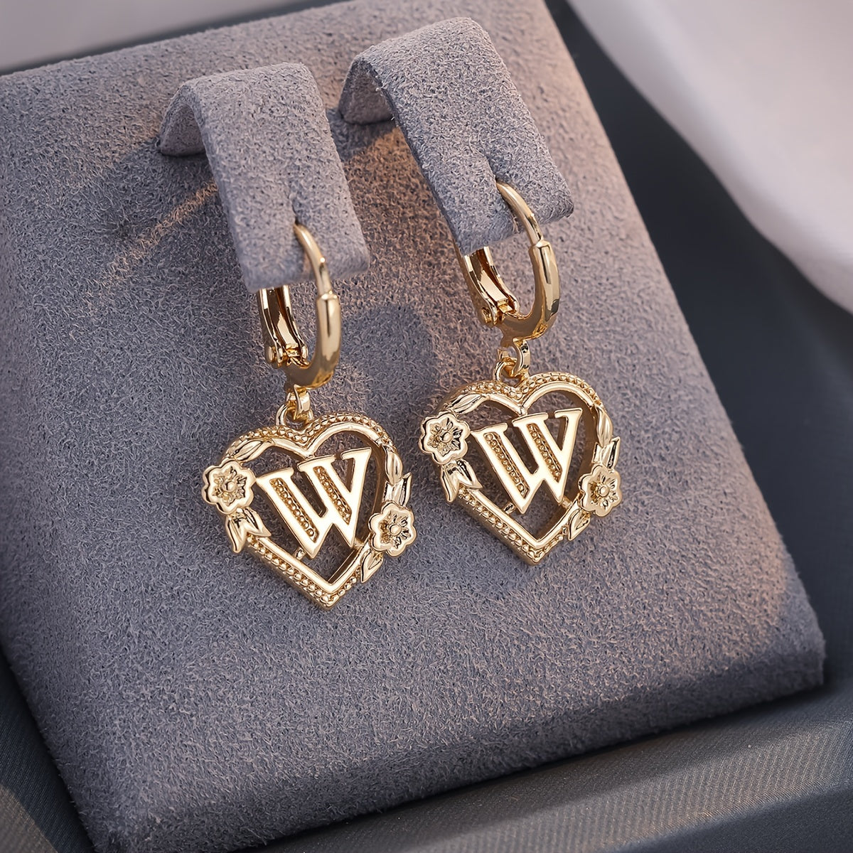 BowLift | Dainty Initial Letter Heart Hoop Earrings