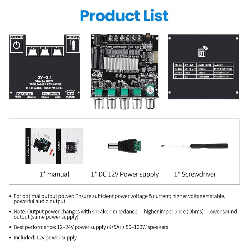 2.1 Channel Bluetooth Amplifier Board Bowlift