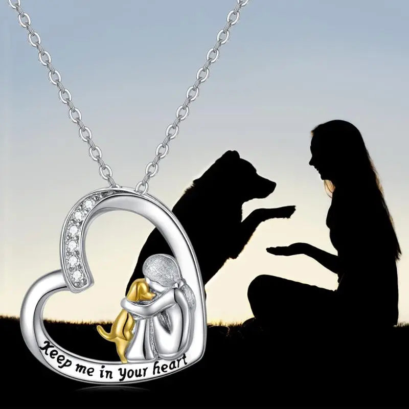 BowLift | SilverHeart | Silver Necklace with Heart Dog and Zirconia Stone