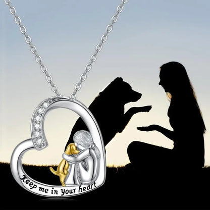 BowLift | SilverHeart | Silver Necklace with Heart Dog and Zirconia Stone