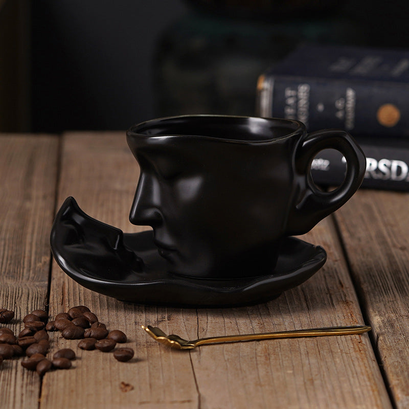 BowLift | Metal Touching Face Creative Ceramic Kiss Coffee Cup, Artistic Vibe Mug & Saucer Set