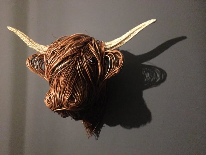 BowLift | Hand-Woven Wall Art Sculpture | Highland Cattle Design | Rustic Handmade Home Decor | 11.8 × 8.6 in