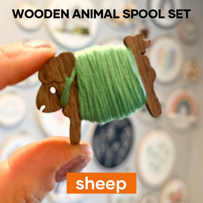 BowLift | Embroidery Thread Organizer | Wooden Bunny Bobbin Set | 16-Piece | Storage Corral Included