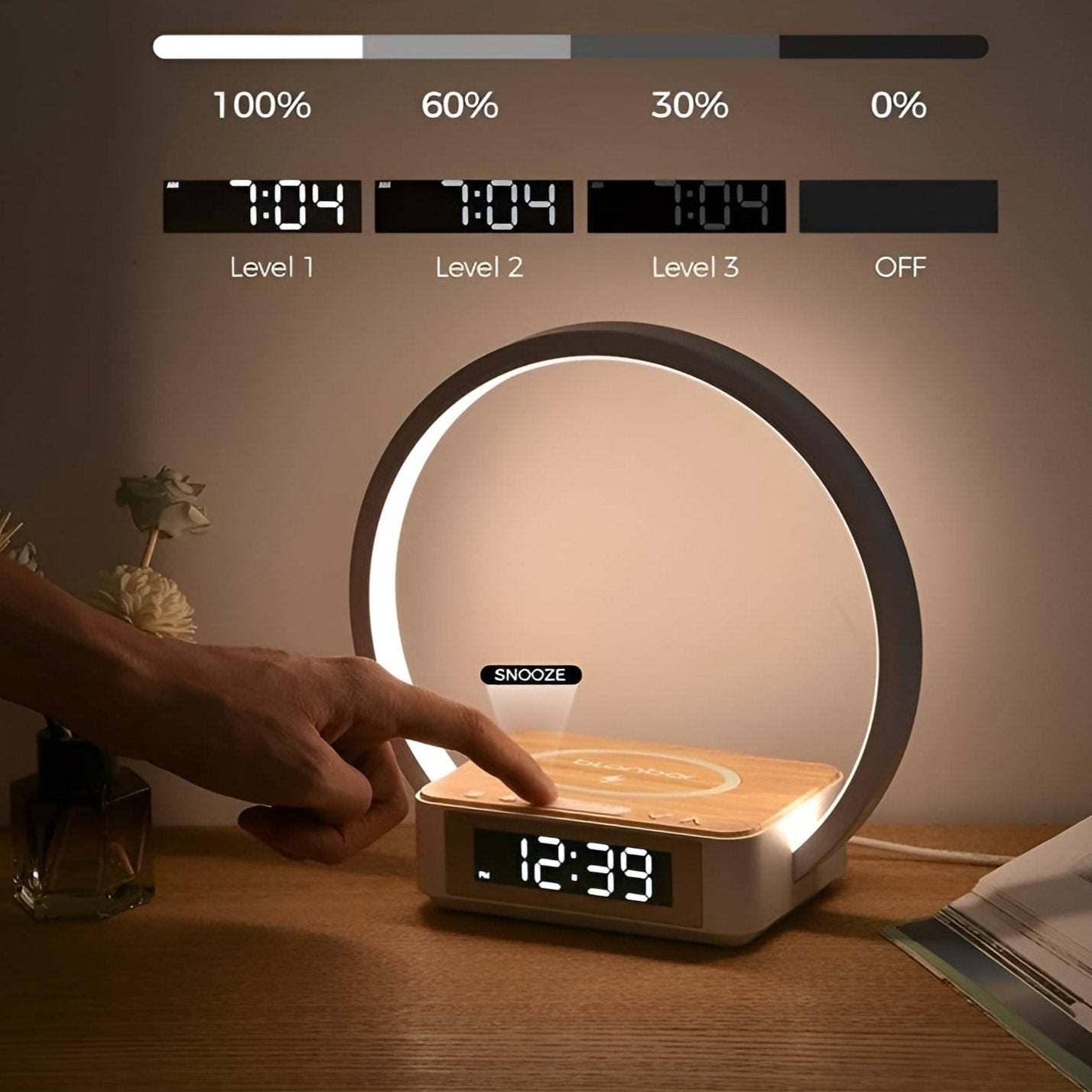 Skanto | GlowMax 3-in-1 LED Desk Lamp – Wireless Charger, Alarm Clock & Touch Control