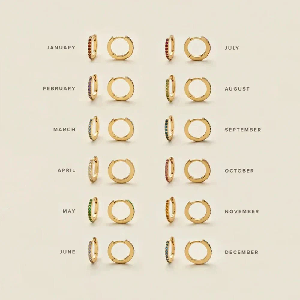 Skanto | Dainty Birthstone Hoop Huggie Earrings