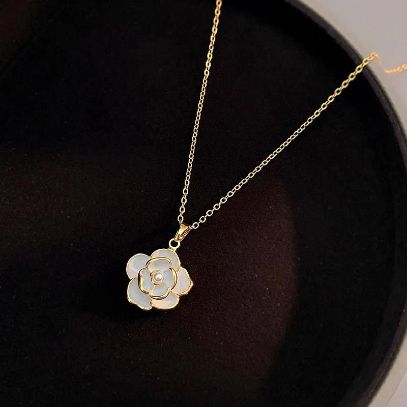 BowLift | Dainty Blanc Camellia Floral Necklace, Earrings, Ring Jewelry