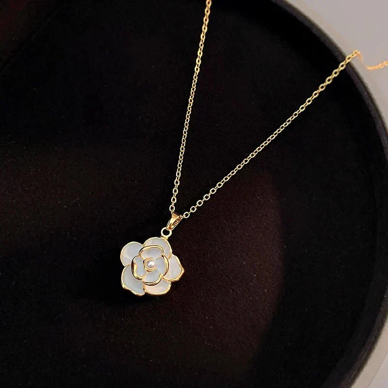 Skanto | Dainty White Camellia Floral Jewelry, Earrings, Ring