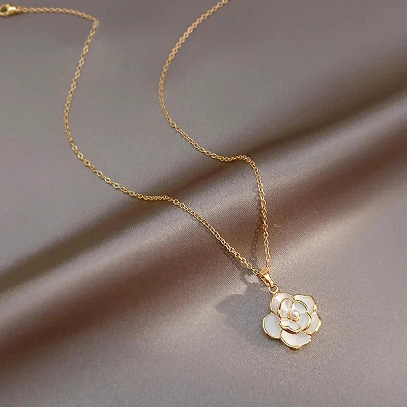 BowLift | Dainty Blanc Camellia Floral Necklace, Earrings, Ring Jewelry