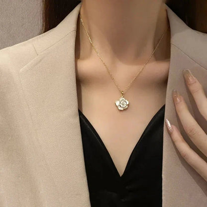 BowLift | Dainty Blanc Camellia Floral Necklace, Earrings, Ring Jewelry