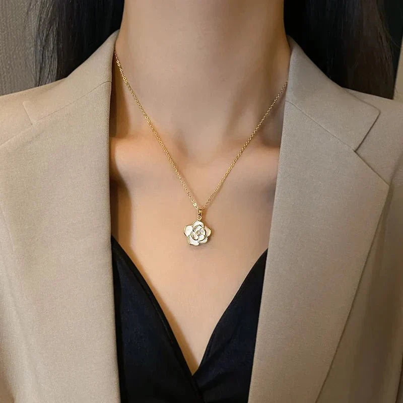 Skanto | Dainty White Camellia Floral Jewelry, Earrings, Ring