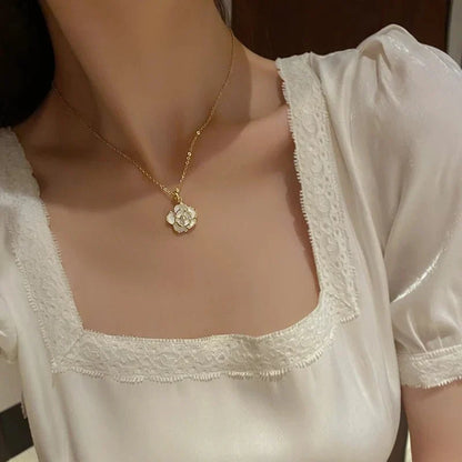 BowLift | Dainty Blanc Camellia Floral Necklace, Earrings, Ring Jewelry