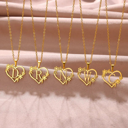 BowLift | Dainty Floral Heart Letter Initial Necklace