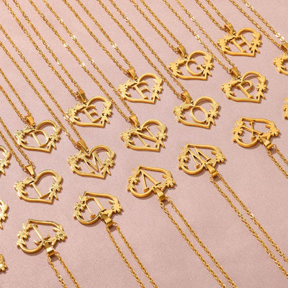 BowLift | Dainty Floral Heart Letter Initial Necklace