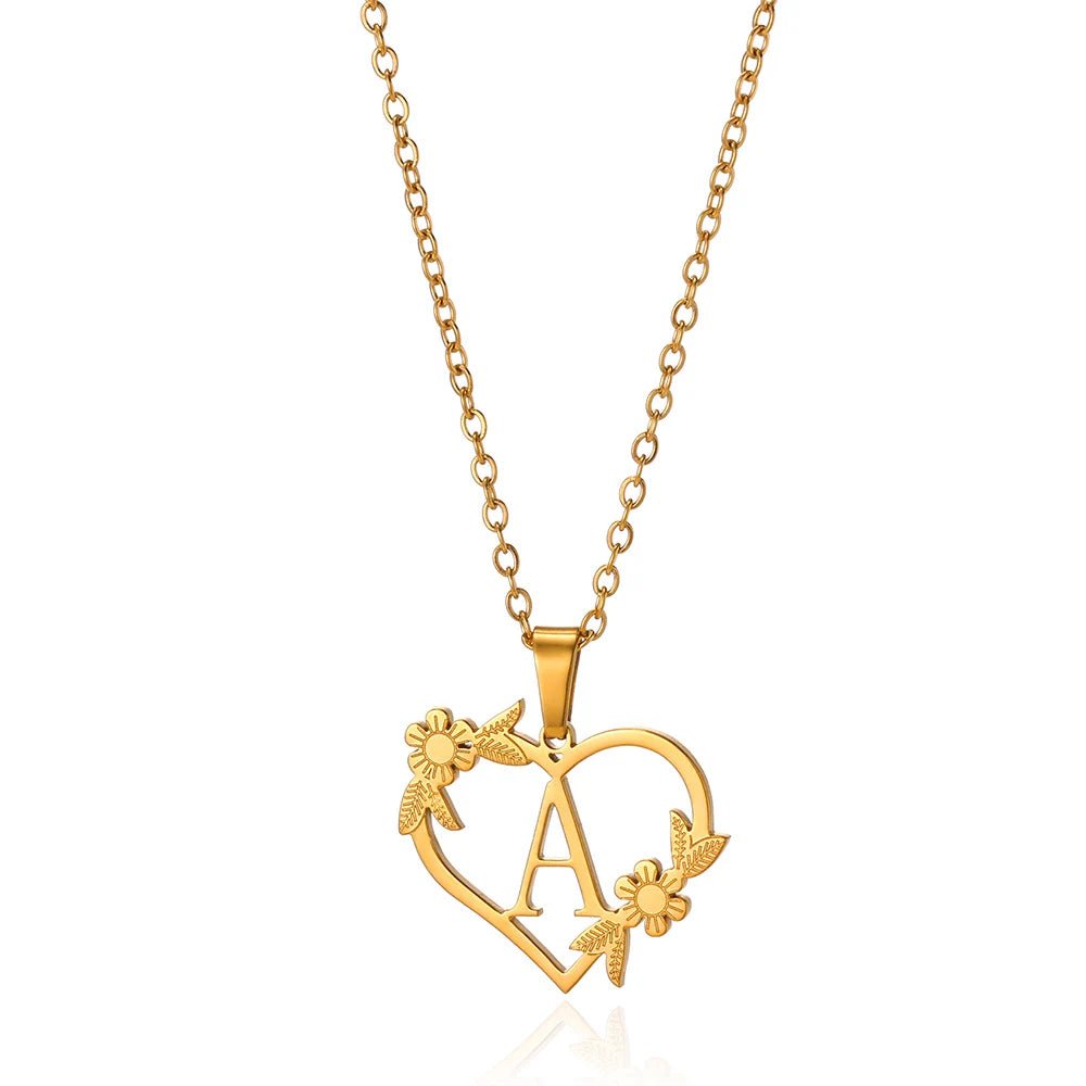 BowLift | Dainty Floral Heart Letter Initial Necklace