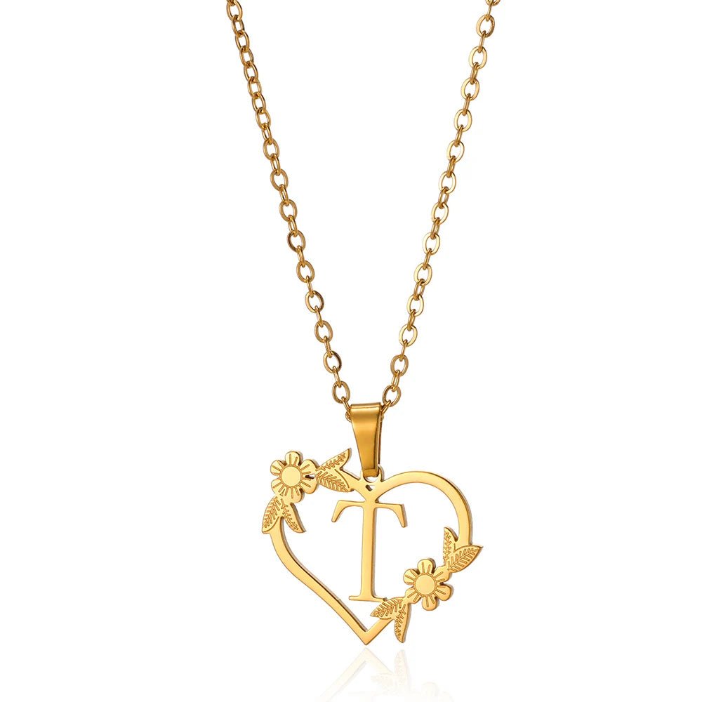 BowLift | Dainty Floral Heart Letter Initial Necklace