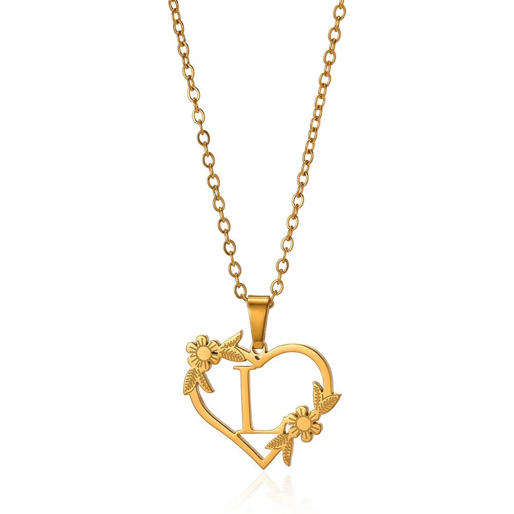 BowLift | Dainty Floral Heart Letter Initial Necklace
