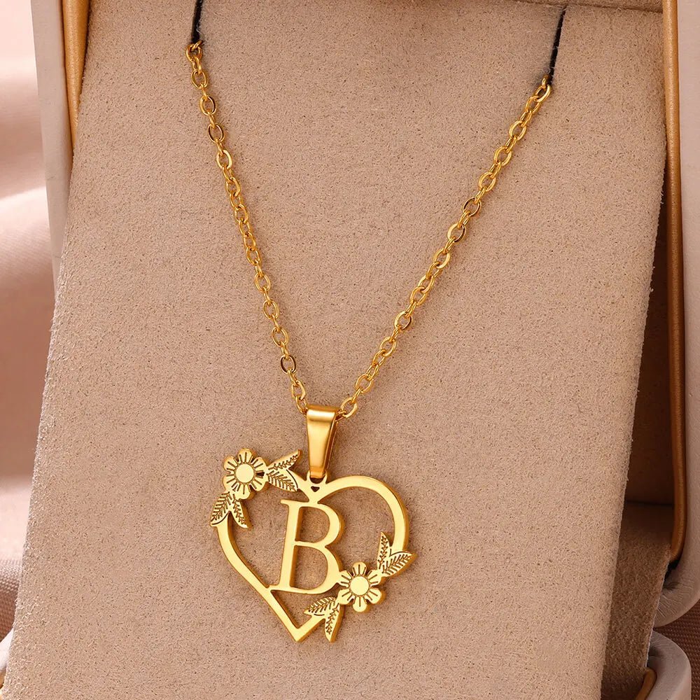 BowLift | Dainty Floral Heart Letter Initial Necklace