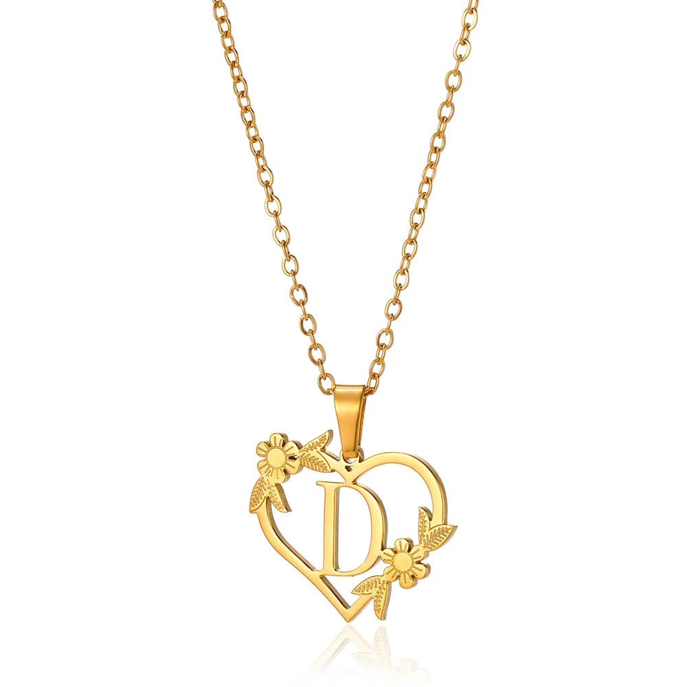 BowLift | Dainty Floral Heart Letter Initial Necklace