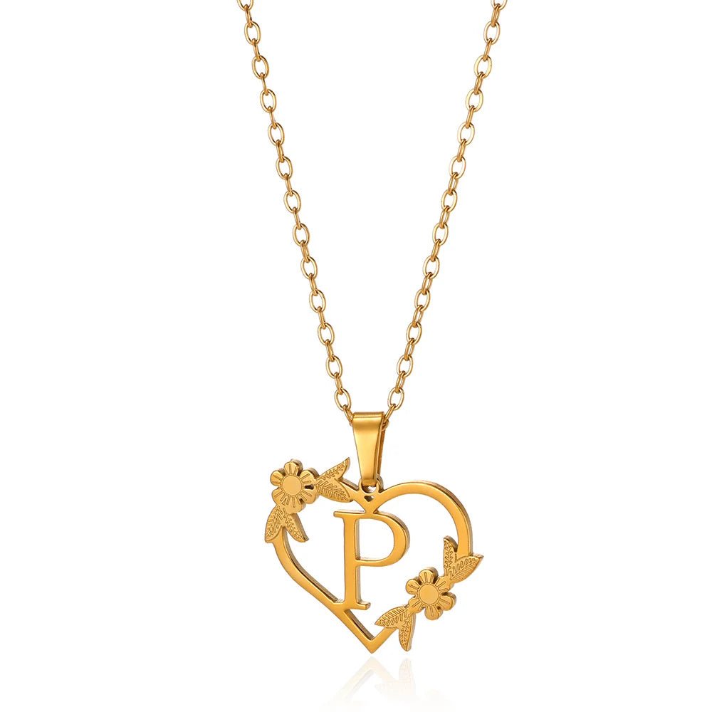 BowLift | Dainty Floral Heart Letter Initial Necklace