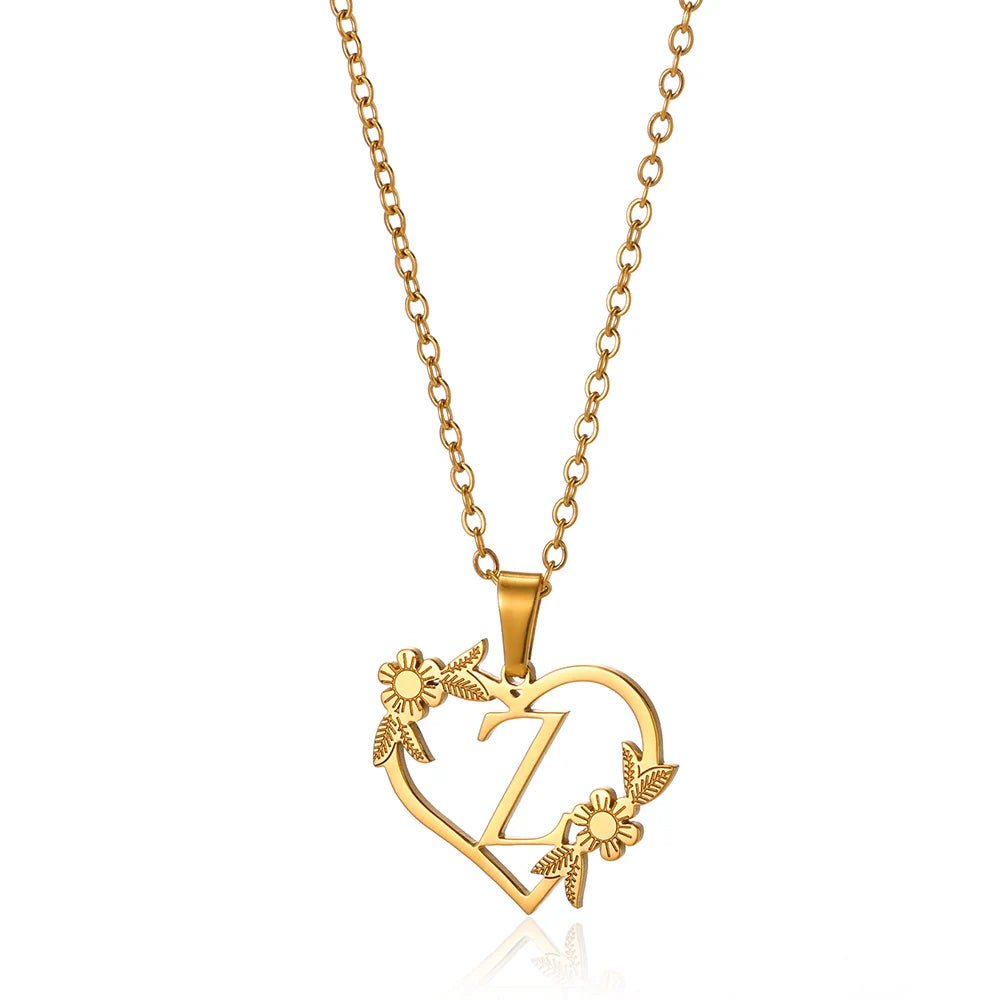 BowLift | Dainty Floral Heart Letter Initial Necklace