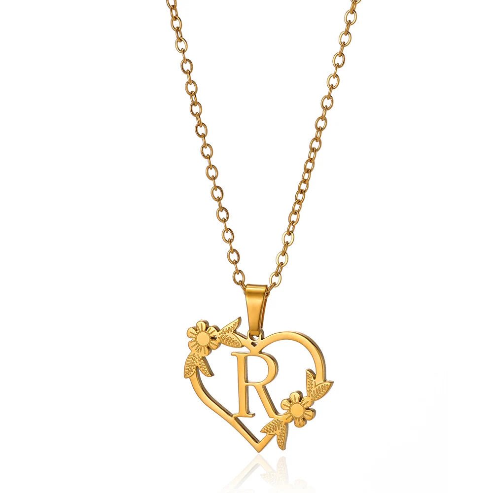 BowLift | Dainty Floral Heart Letter Initial Necklace