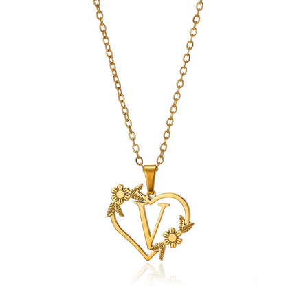 BowLift | Dainty Floral Heart Letter Initial Necklace