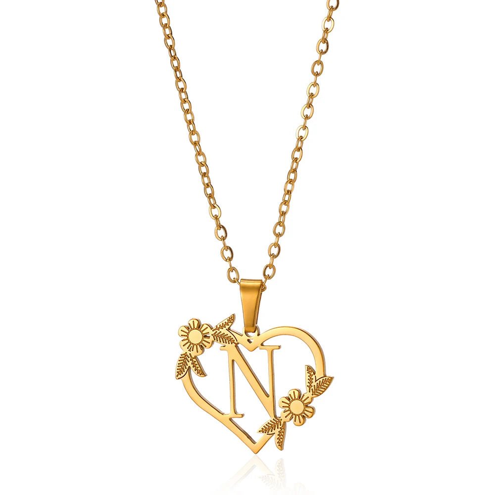 BowLift | Dainty Floral Heart Letter Initial Necklace