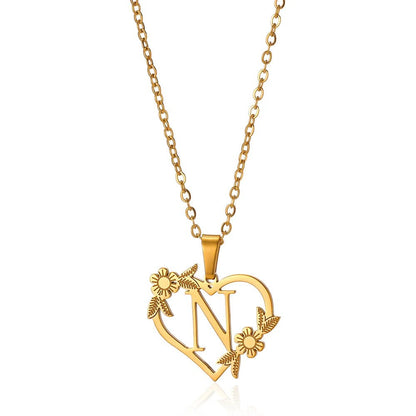 BowLift | Dainty Floral Heart Letter Initial Necklace