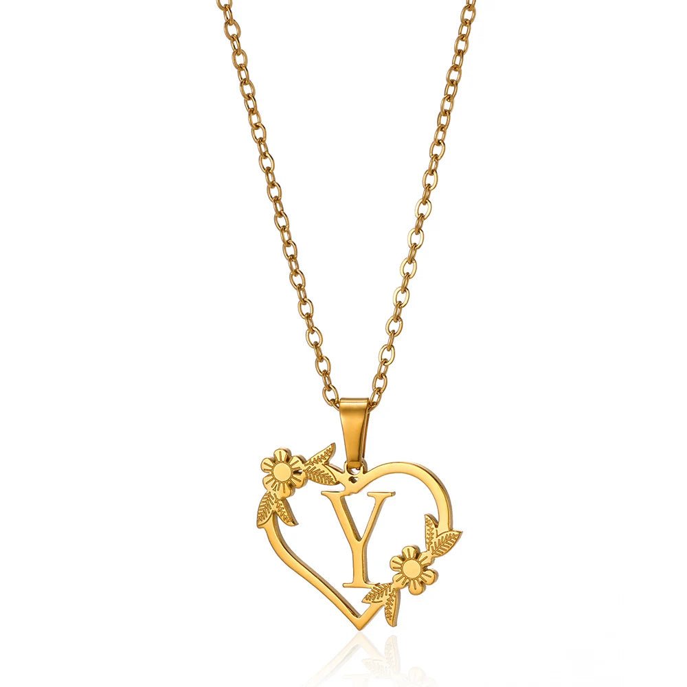 BowLift | Dainty Floral Heart Letter Initial Necklace