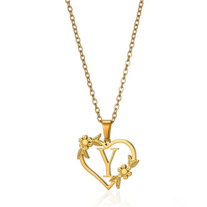 BowLift | Dainty Floral Heart Letter Initial Necklace