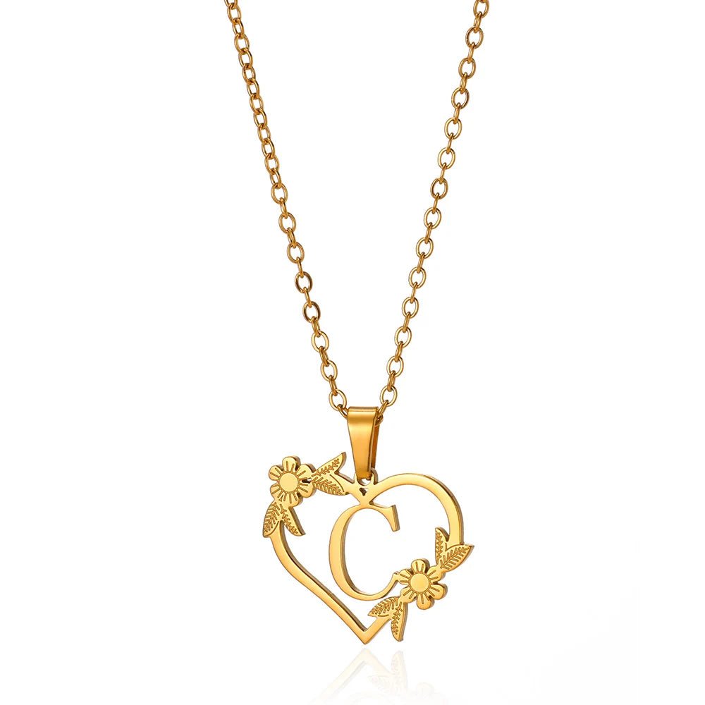 BowLift | Dainty Floral Heart Letter Initial Necklace