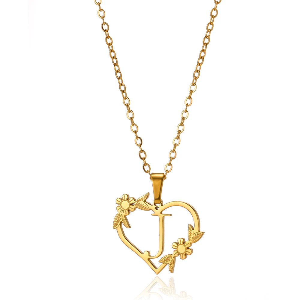 BowLift | Dainty Floral Heart Letter Initial Necklace