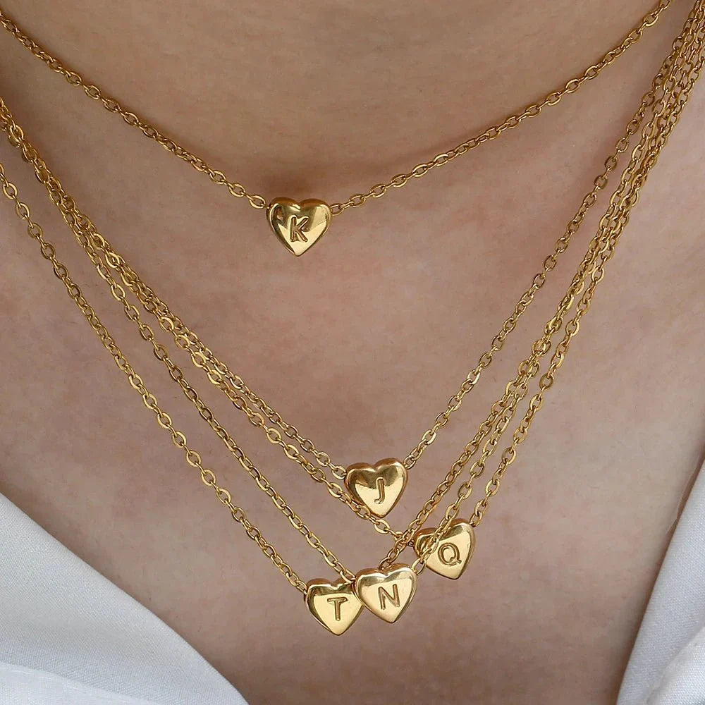 Skanto | Dainty Minimal Heart Initial Necklace