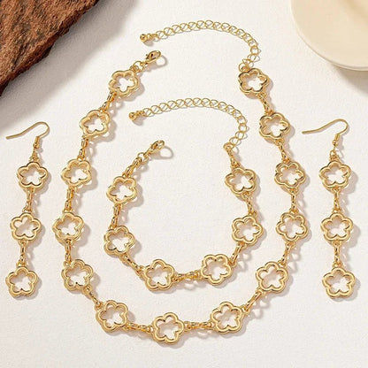 Brehn | Delicate Open Clover Choker Necklace, Bracelet, Earring Set