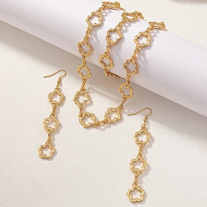 Brehn | Delicate Open Clover Choker Necklace, Bracelet, Earring Set