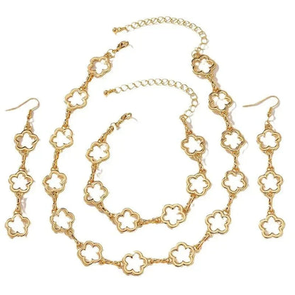 Brehn | Delicate Open Clover Choker Necklace, Bracelet, Earring Set