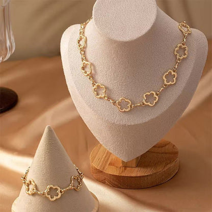Brehn | Delicate Open Clover Choker Necklace, Bracelet, Earring Set